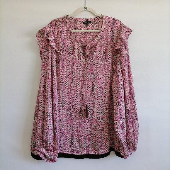 Cotton Bleu Womens Pink Balloon Sleeve Abstract Print Boho Blouse Top Size 1X - Picture 1 of 7
